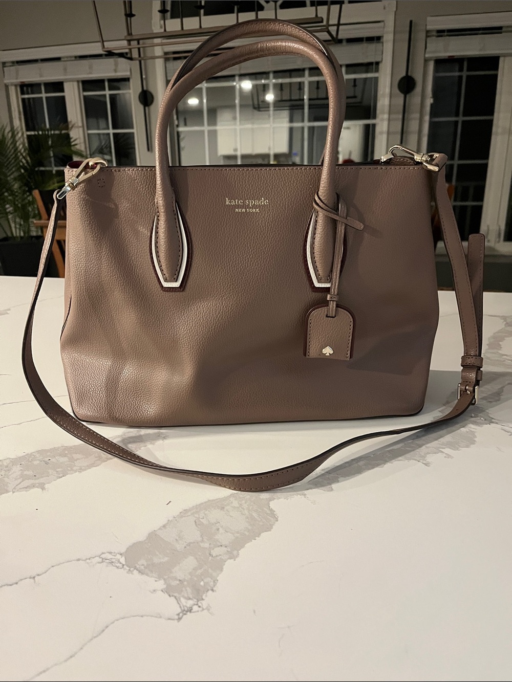 kate spade Mauve-Taupe Leather Satchel with Crossbody Strap